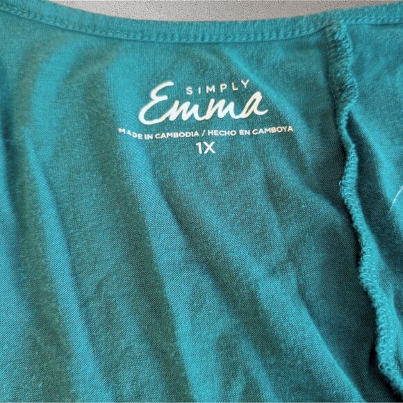 Simply Emma 3/4 Sleeve Green V-Neck Blouse Top - Picture 5 of 12